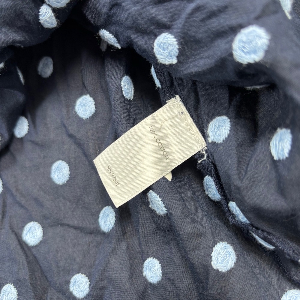 J. Jill Women's XL Navy Embroidered Polka Dot Button Front Blouse Top Dopamine